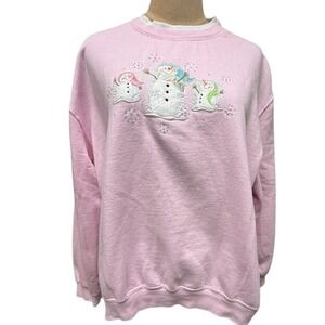 Decorated Originals Pink Snowman Graphic Crewneck Sweatshirt Womens XL Christmas